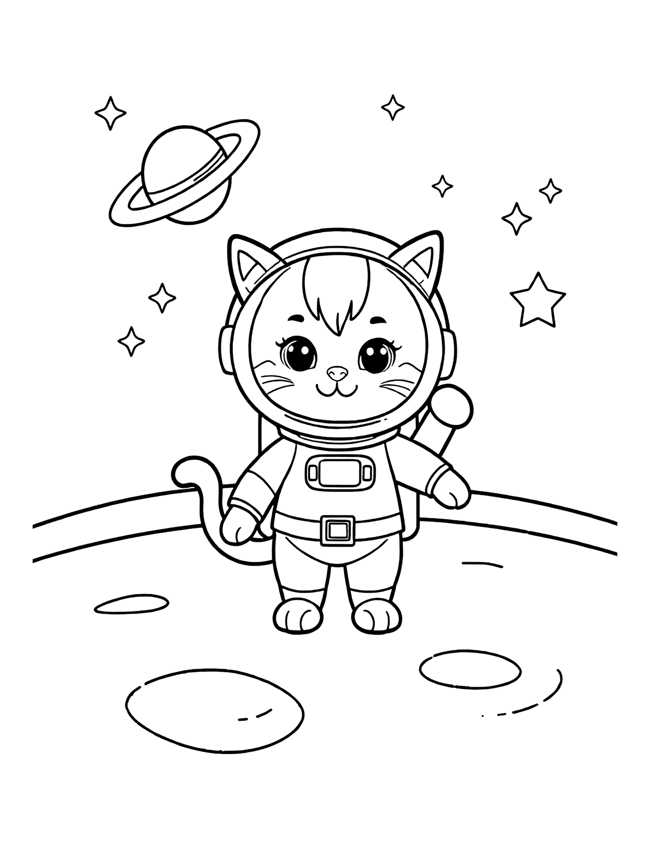 Astronaut Space Cat coloring page