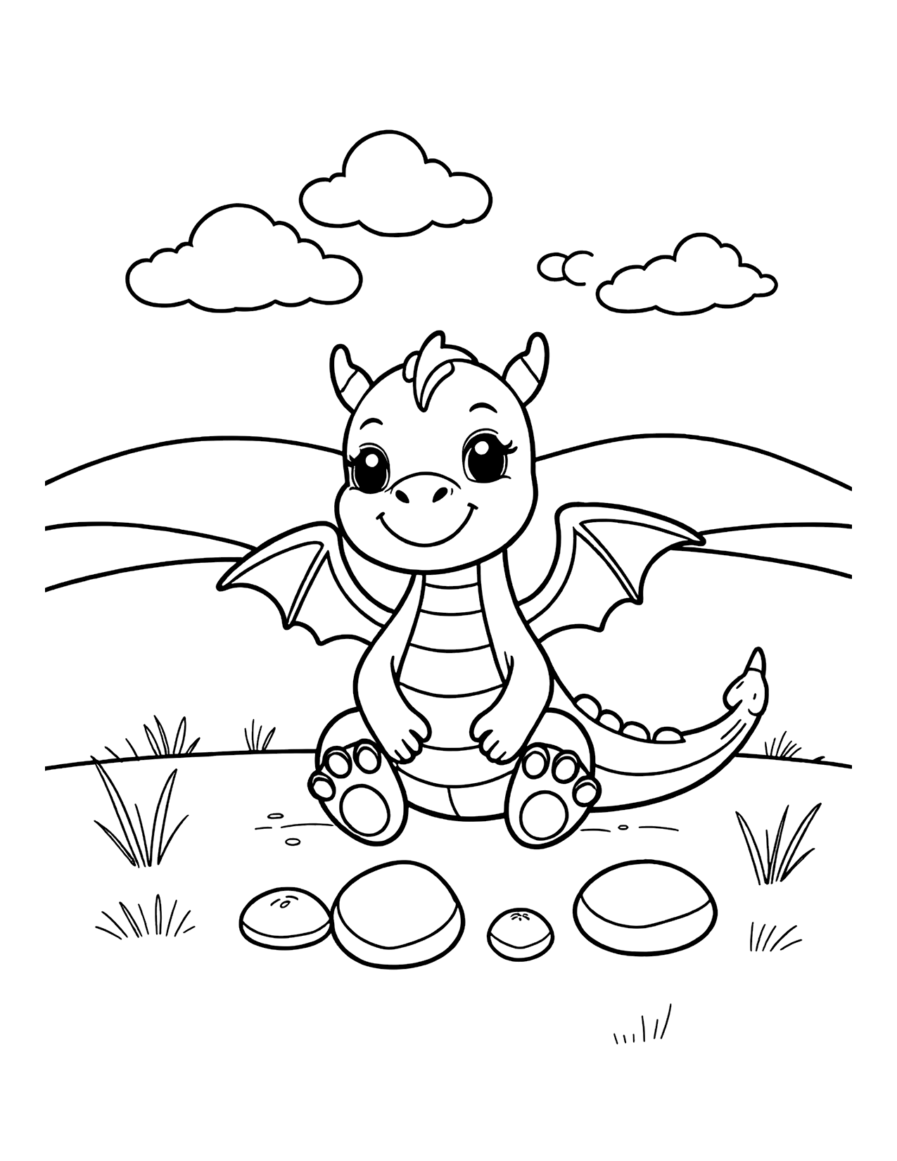 Friendly Baby Dragon coloring page preview