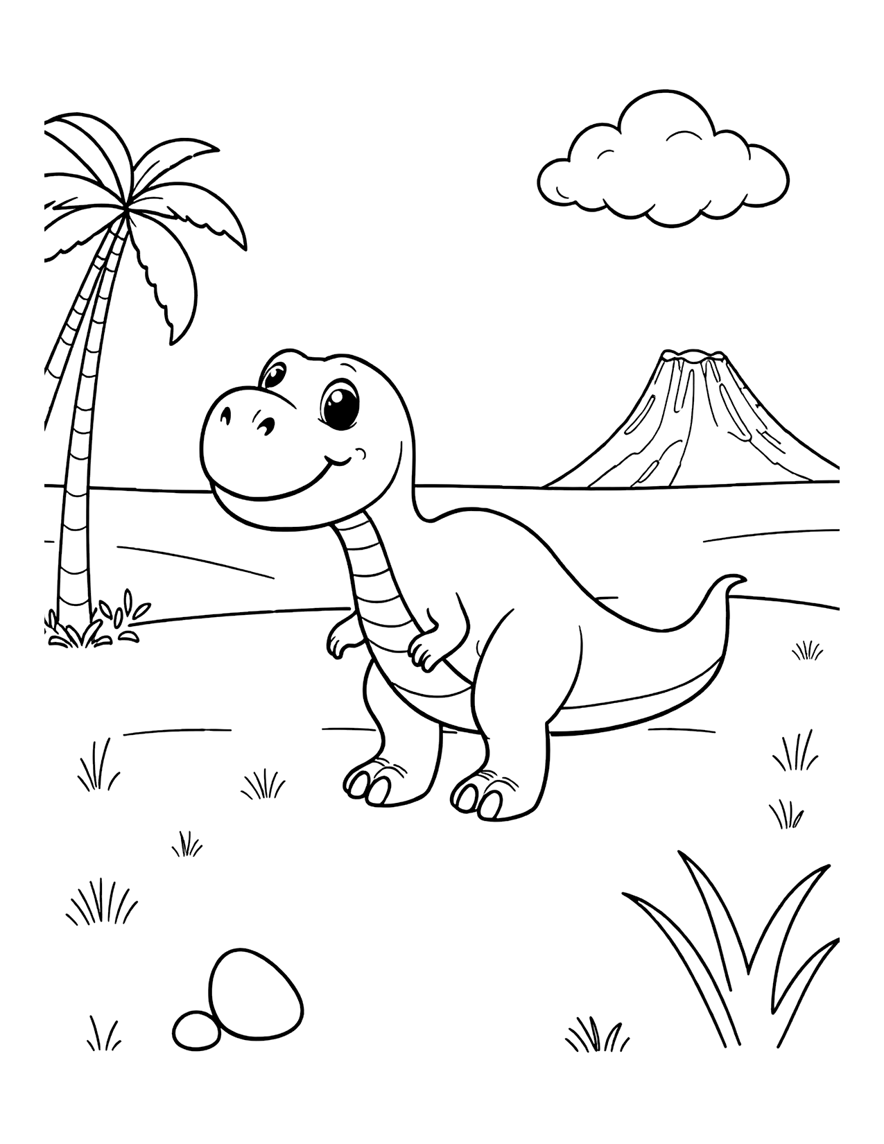 Friendly T-Rex Dinosaur coloring page preview